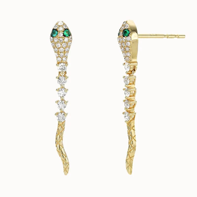 New Arrival 14k Gold Plated Pave Diamond 925 Sterling Silver Tennis Chain Snake Stud Earrings Stud Earrings
