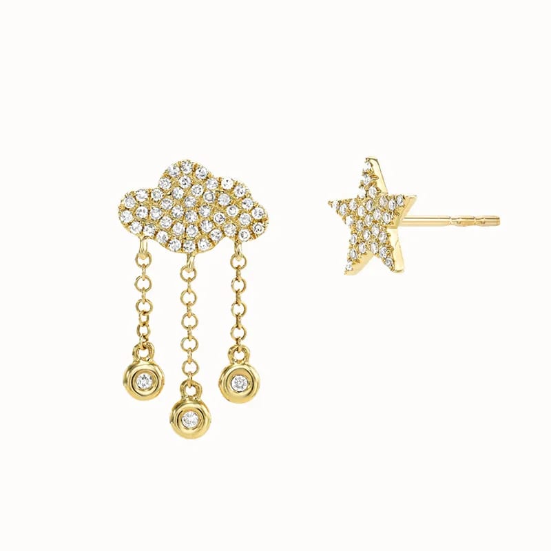 Fashion Jewelry 925 Silver Gold Plated Cubic Zirconia Pave Cloud And Star Stud Earrings Stud Earrings