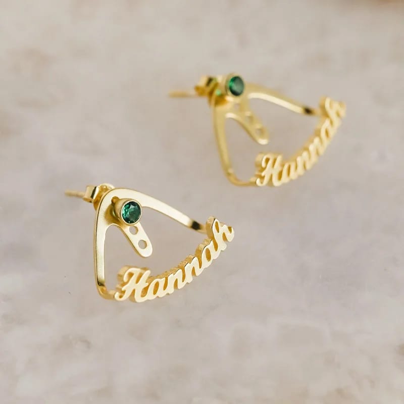 Custom Personalized Jewelry 925 Sterling Silver 18k Gold Plated Birthstone And Name Ear Jackets Earrings Stud Earrings