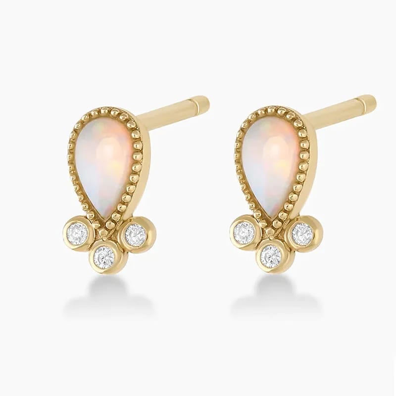 Dainty Women 925 Sterling Silver Jewelry New Design 18k Gold Plated Diamond And Opal Teardrop Studs Earrings Stud Earrings
