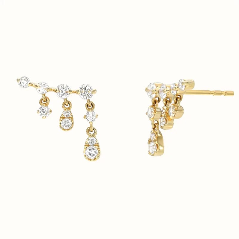 Dainty 18k Gold Plated 925 Sterling Silver Prong Diamond Drop Chain Stud Earrings Stud Earrings