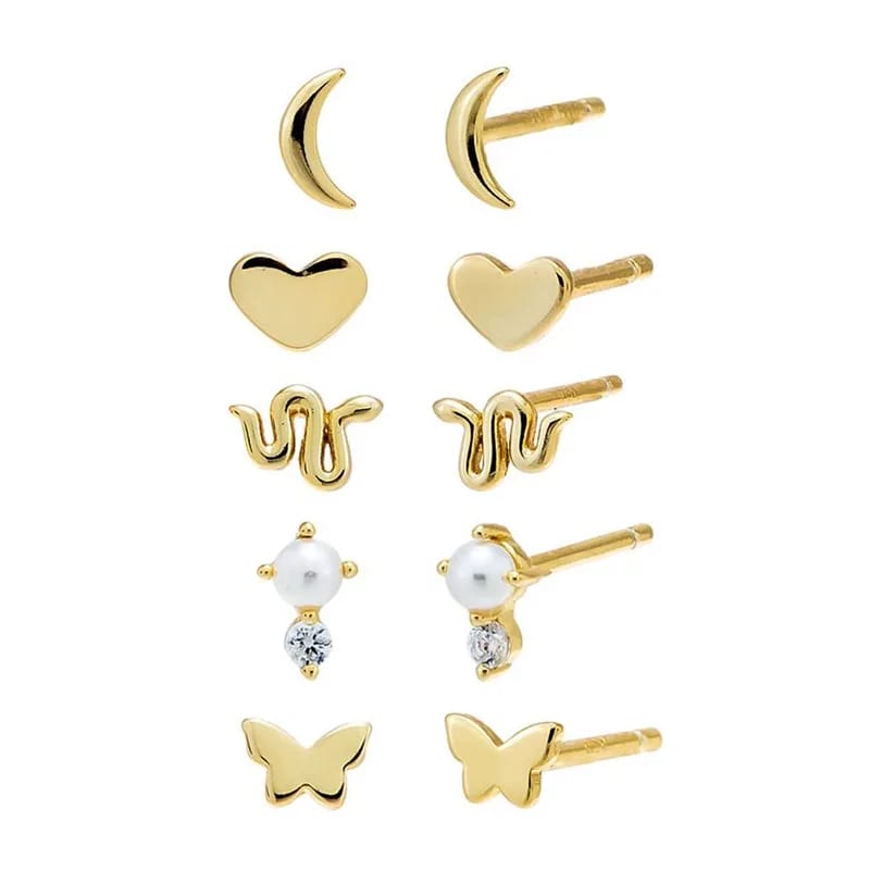 Fashion 18k Gold Plated Earring Jewelry Heart Butterfly Zircon Pearl 925 Sterling Silver Soild Fun Studs Earrings For Girls Stud Earrings