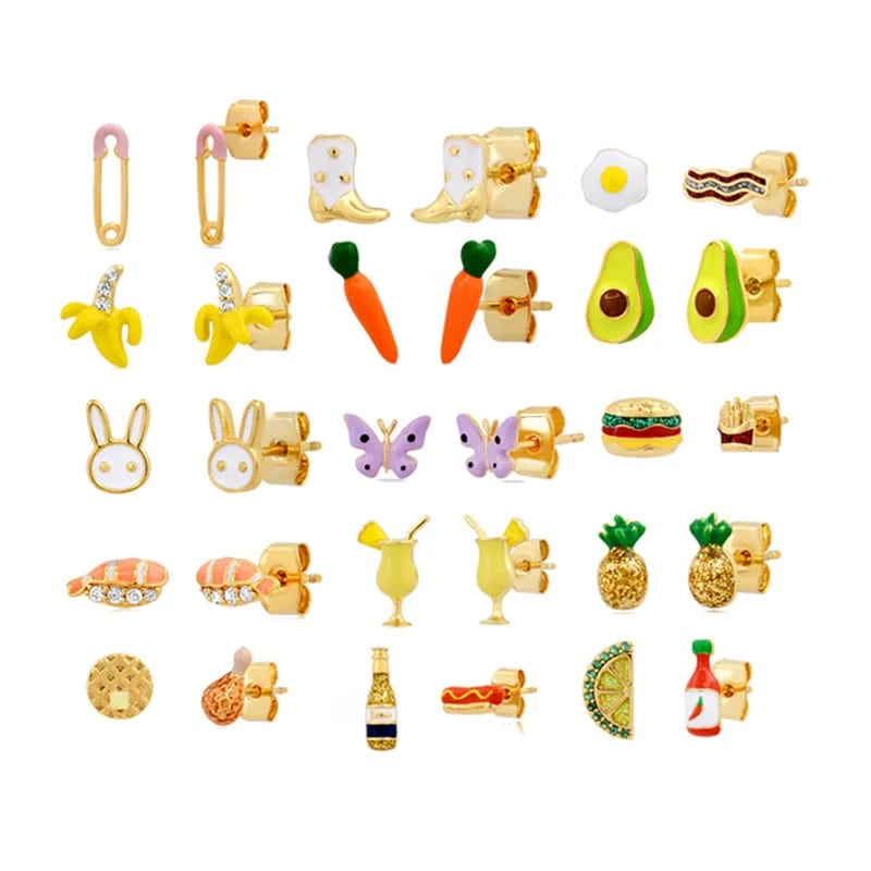 Wholesale Custom 925 Sterling Silver Gold Plated Mixed Design Cute Colorful Enamel Stud Earrings Jewelry For Women And Girls Stud Earrings