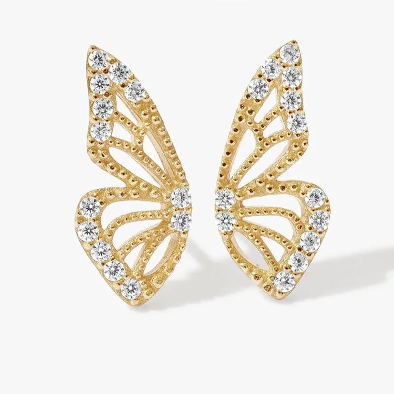 Trendy 925 Sterling Silver Jewelry Gold Plated Pave Diamond Hollow Butterfly Stud Earrings For Women Stud Earrings