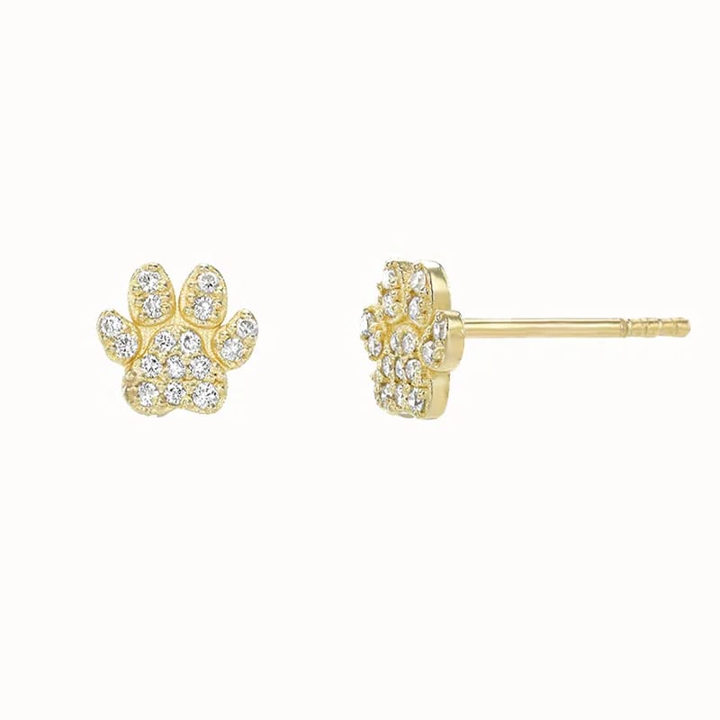 Fashion Dainty Cz Diamond Tiny Paw Print Stud Earring Jewelry Ladies 18k Gold Plated 925 Sterling Silver Earrings Stud Earrings