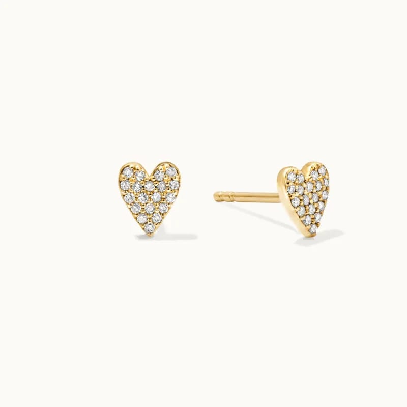 Mini Heart Pave Diamond Stud Earrings 925 Sterling Silver 14k Gold Plated Jewelry Stud Earrings