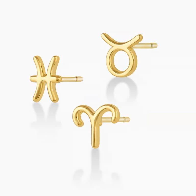 Personalize 925 Sterling Silver Horoscope Jewelry 18k Gold Plated Zodiac Sign Charm Stud Earrings Stud Earrings