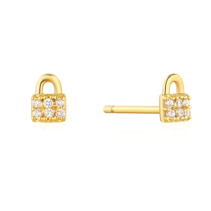 New Arrival Mini Lock Earrings 18k Gold Plated 925 Sterling Silver Zircon Padlock Sparkle Stud Earring Stud Earrings