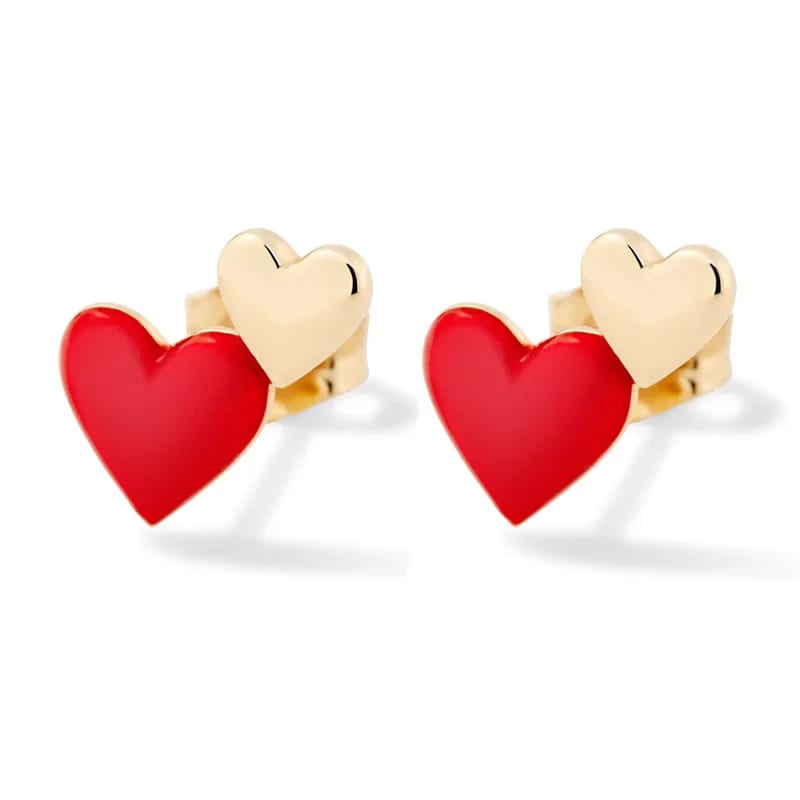 Fashion 925 Sterling Silver Women Jewelry Colorful Enamel Double Heart Stud Earrings For Women Girls Stud Earrings