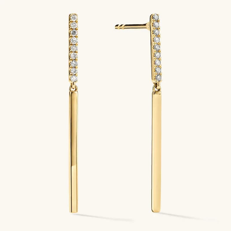 New Arrival 925 Sterling Silver 18k Gold Pave Cubic Zirconia Vertical Bar Dangle Drop Stud Earrings For Women Stud Earrings