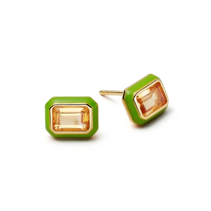 Trendy Enamel Fine Jewelry Geometry Colorful Square Cubic Zircon 925 Sterling Silver Gold Plated Enamel Cut Stud Earrings Stud Earrings