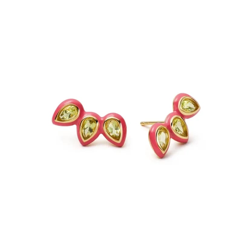 Trendy Fine Jewelry Women 18k Gold Plated 925 Silver Cz Cubic Zirconia Pear Enamel Triple Stud Earrings Stud Earrings