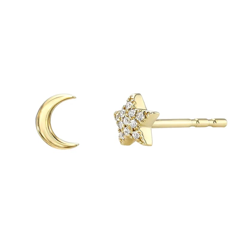 Minimalist Classic Cubic Zirconia Small Star And Moon Stud Earrings Fashion Fine 925 Sterling Silver Women’s Earrings Stud Earrings