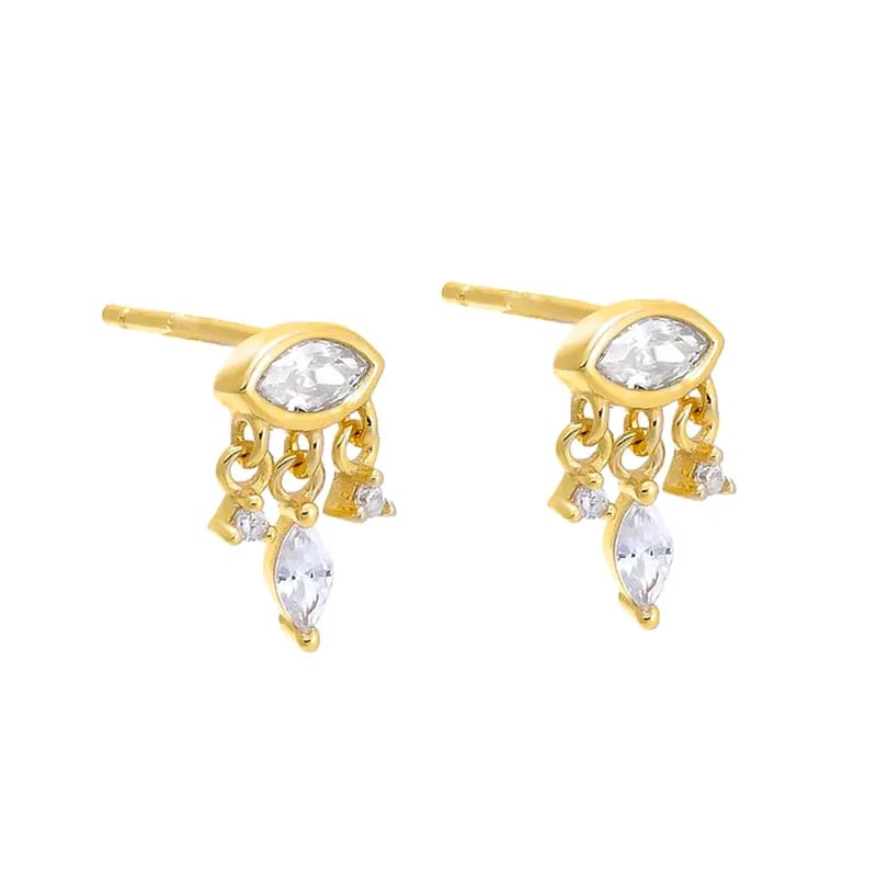 Fashion Simple Design 18k Gold Plated 925 Sterling Silver Marquise Shaped Tiny Cz Shaker Stud Earring Stud Earrings