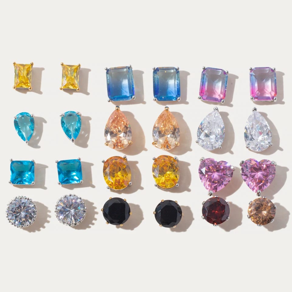 Fashion Jewelry Women Shining Zircon Earrings Square Round Cut Inlaid Cubic Zirconia Cz Diamond Stud Earring Stud Earrings