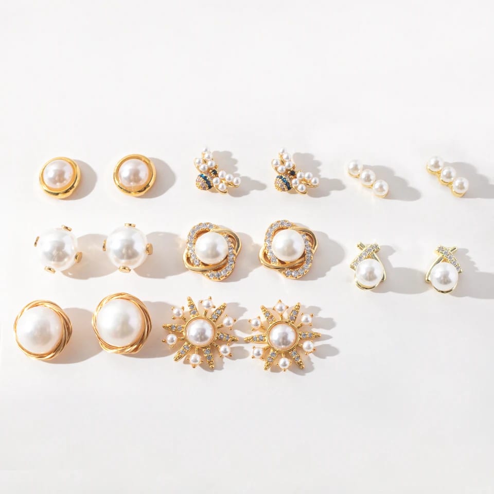 Fashion Pearl Jewelry Dainty Simple 18k Gold Plated Shiny Cz Pearl Stud Earrings For Women Stud Earrings