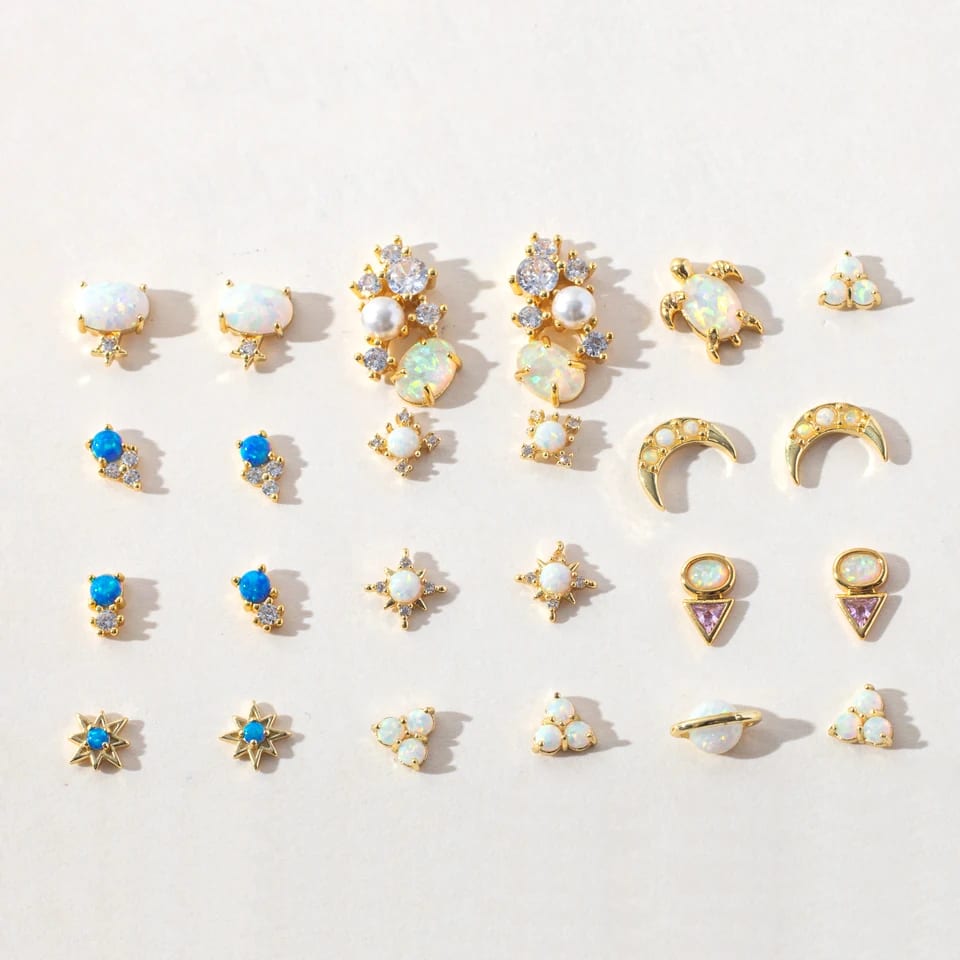 925 Sterling Silver Custom Jewelry 18k Gold Vermeil Multi Styles Gemstone Opal Stud Earring For Women Stud Earrings