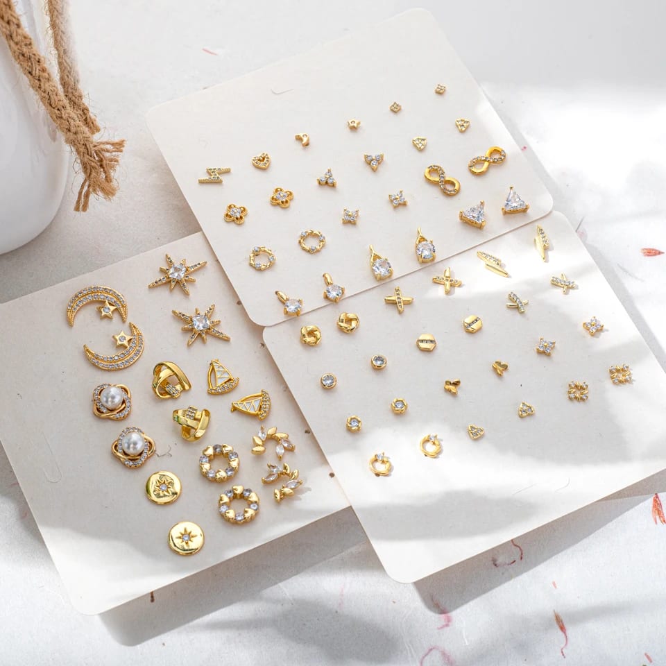 Wholesale Fashion Simple Multi-style 18k Gold Plated Cubic Zircon All-match Small Stud Earrings For Women Girls Stud Earrings