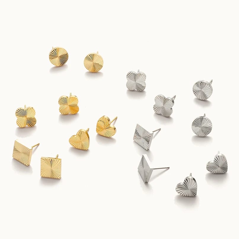 18k Gold Plated Heart Round Square Flower Sunburst Signet Earrings Diffuse Sunlight Jewelry Stainless Steel Stud Earring Stud Earrings