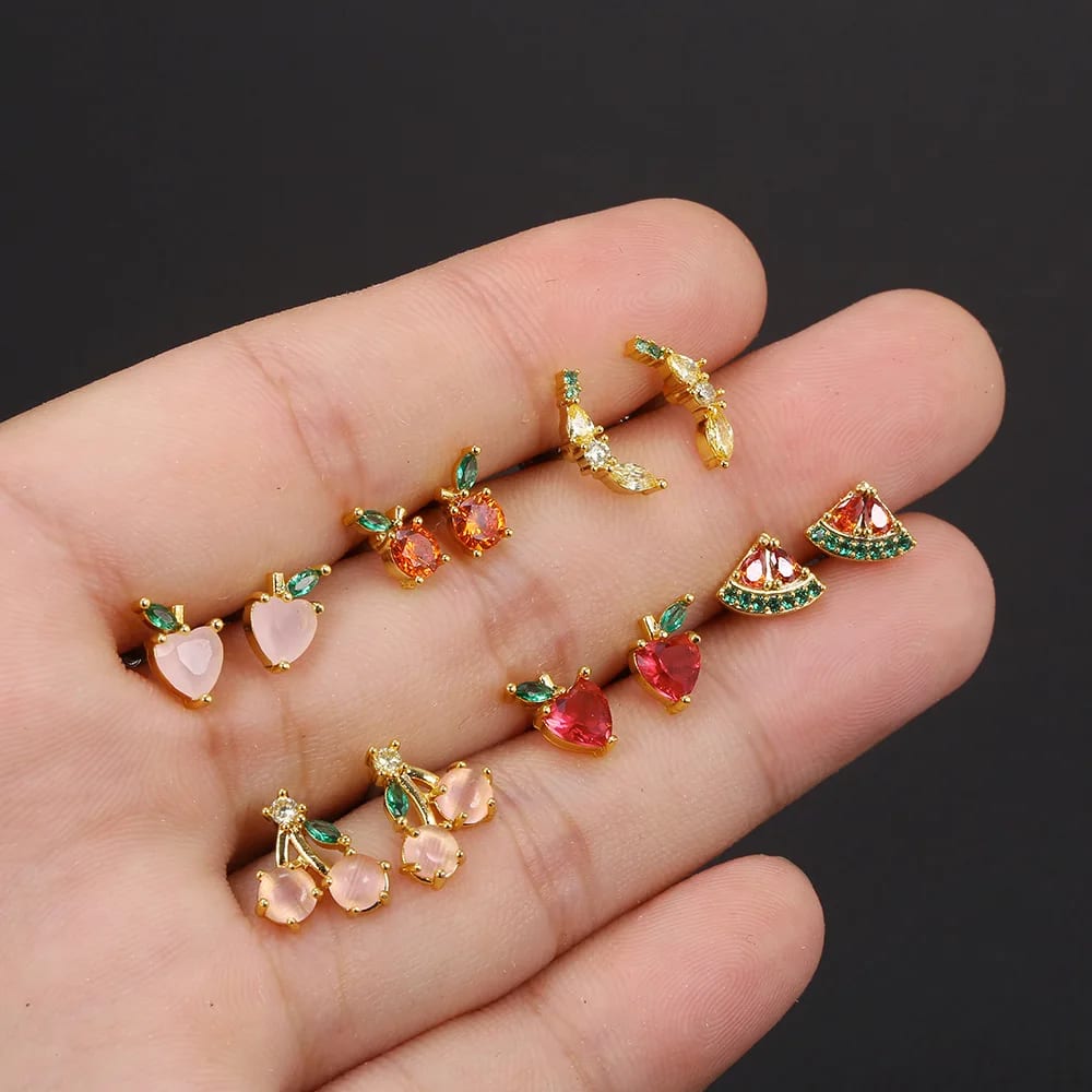 Lovely Colored Fruit Earrings Gold Plated Zircon Earrings Gift For Women And Children Stud Earrings