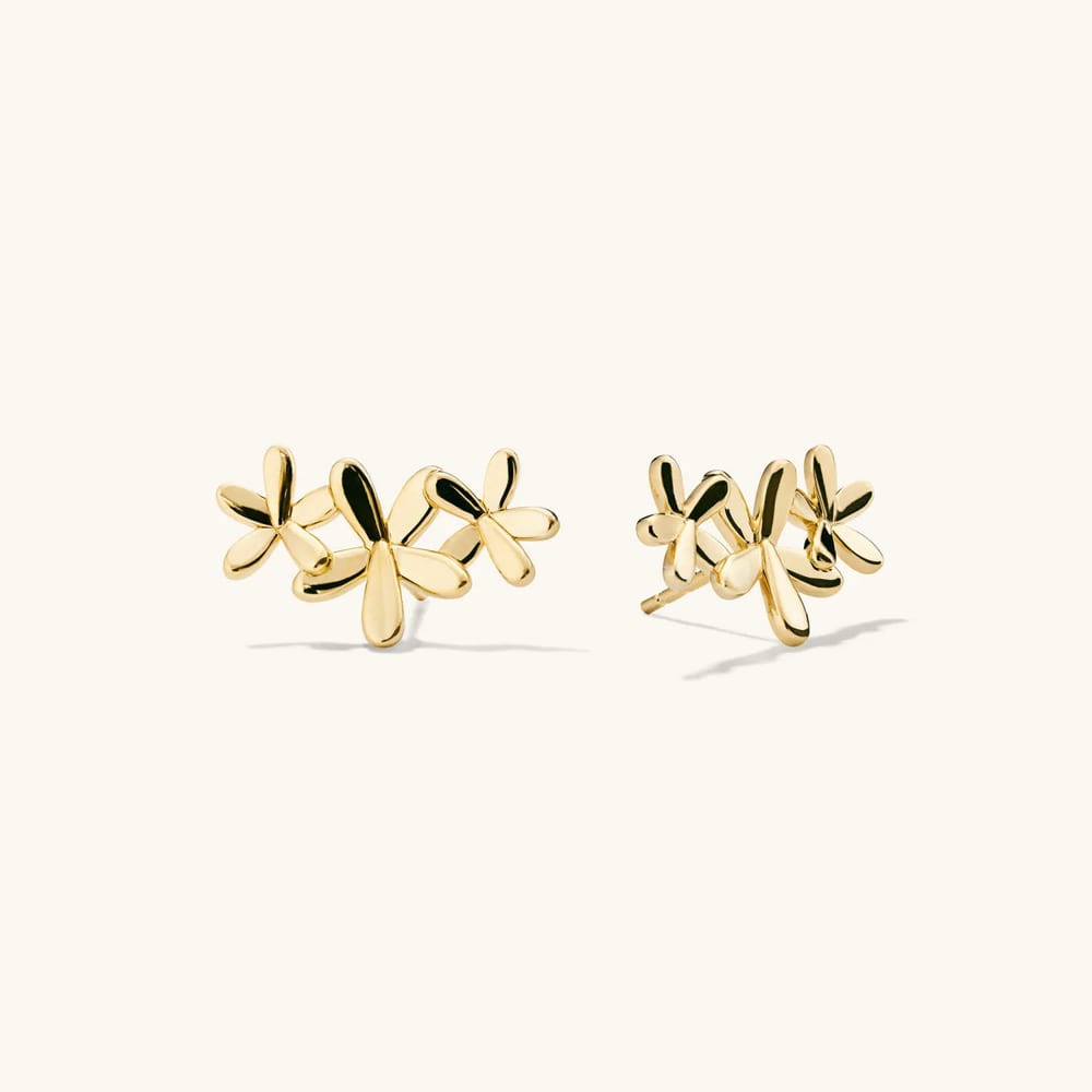 Latest Trendy Minimalist 925 Sterling Silver 18k Gold Plated Pressed Flower Climber Studs Earrings For Women Stud Earrings