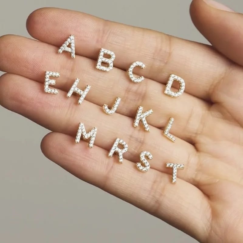 Custom Personalized 925 Sterling Silver Cz Diamond Alphabet Letter Initial Stud Earrings Stud Earrings