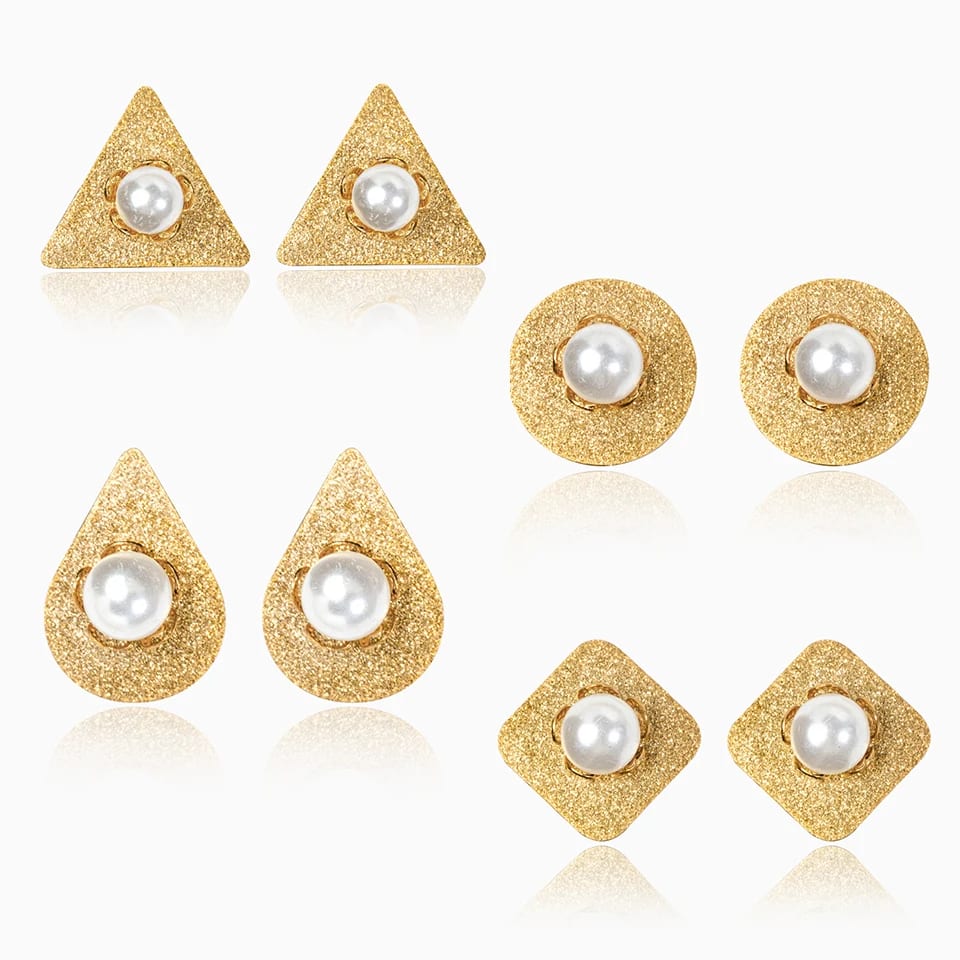 Fashion Gold Plated Jewelry Sand-faced Stainless Steel Pearl Stud Earrings For Women Stud Earrings