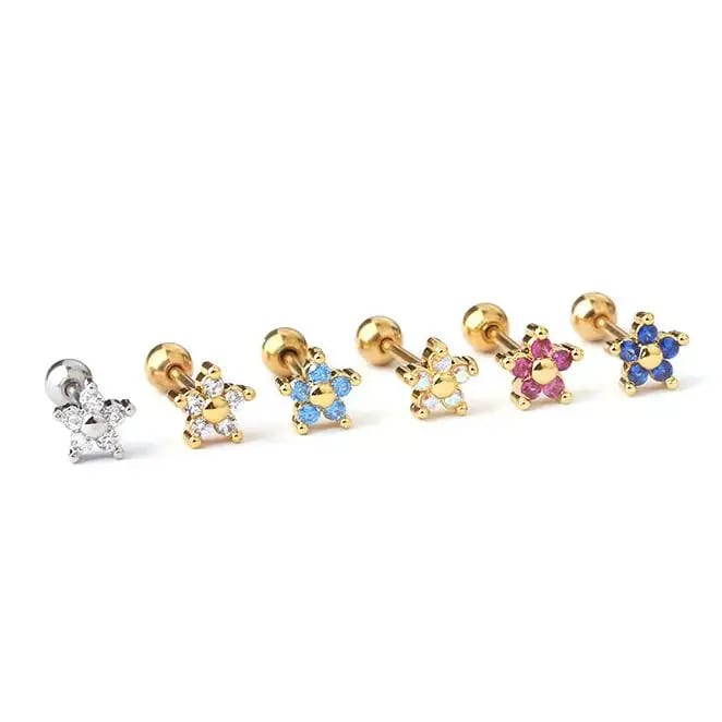 Trendy Colorful Small Flower Zircon Earrings Gold Plated Stainless Steel Stud Earrings Stud Earrings