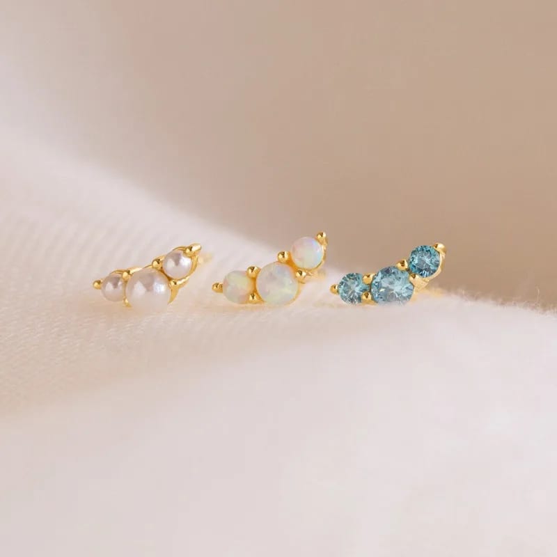 Minimalist Custom 925 Sterling Silver Triple Birthstone Climber Stud Earrings Stud Earrings