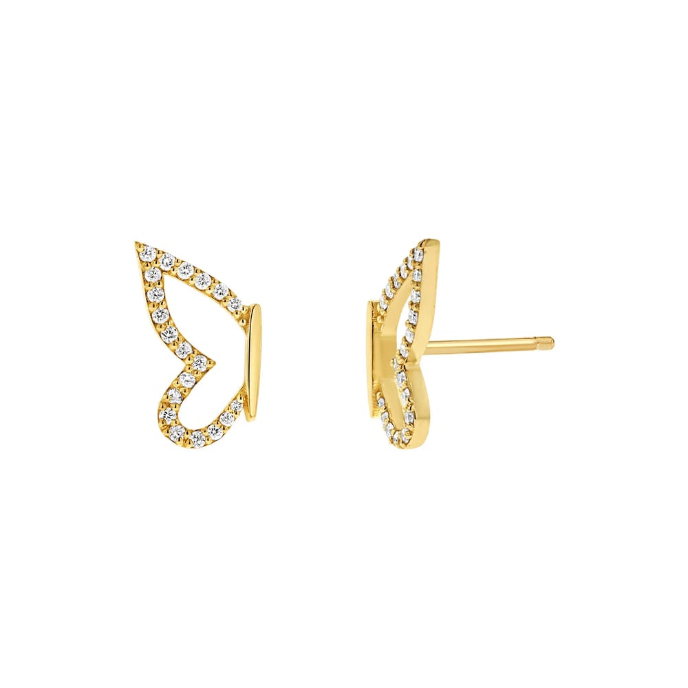 High Quality Women Jewelry 925 Sterling Silver 18k Gold Plated Diamond Pave Butterfly Wing Stud Earrings Stud Earrings