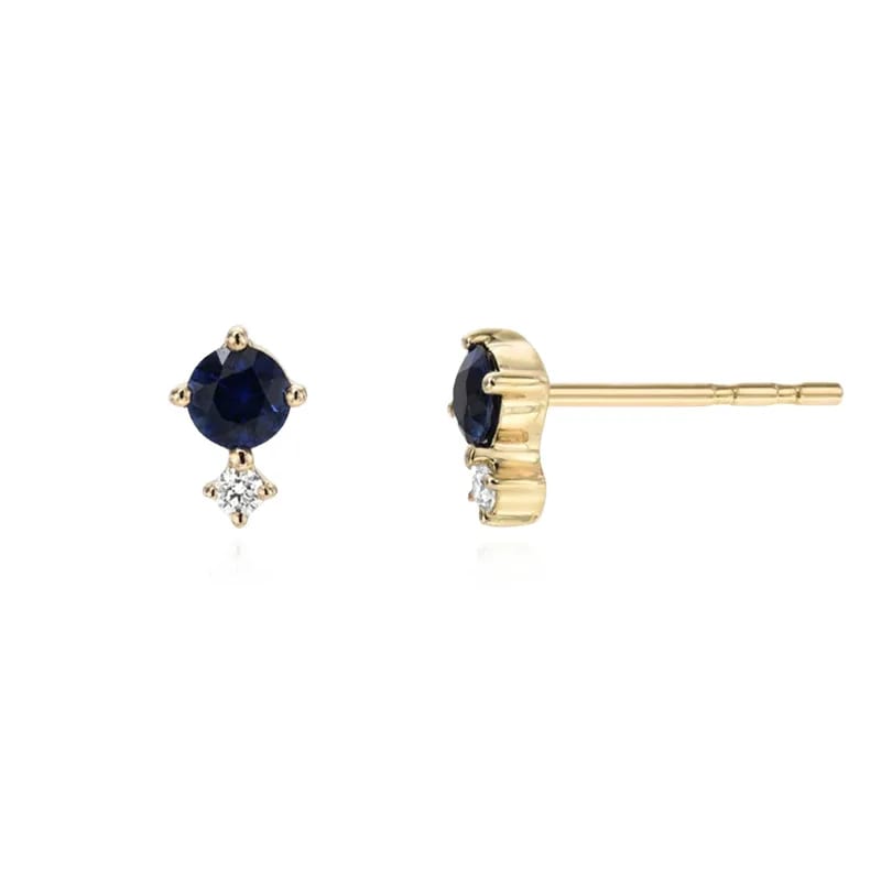 Dainty Daily Wear 925 Sterling Silver 14k Gold 4 Prong Blue Sapphire With Diamond Stud Earrings Stud Earrings