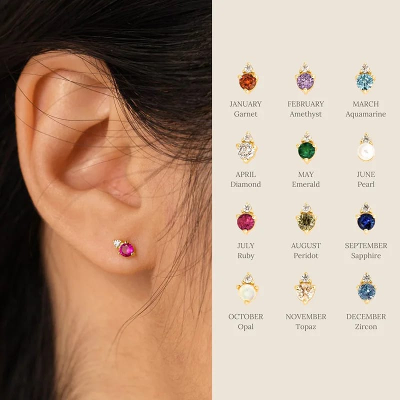 Minimalist Dainty 925 Sterling Silver Birthstone Jewelry Cubic Zirconia 12 Birthstone Stud Earrings Stud Earrings