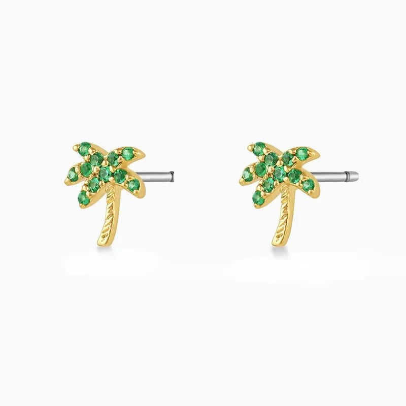 Bohemian Jewelry 925 Sterling Silver Pave Cz Stone Coconut Palm Tree Charm Stud Earrings Stud Earrings