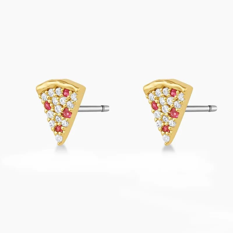 925 Sterling Silver Daily Fashion Jewelry Earrings 18k Gold Plated Dainty Cubic Zirconia Pizza Stud Earrings Stud Earrings