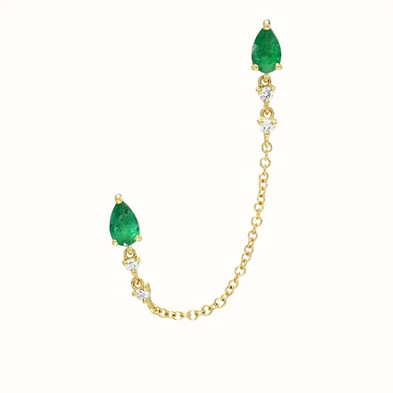 Fashion Dainty Women 925 Sterling Silver Emerald Pear And Diamond Chain Stud Earrings Stud Earrings
