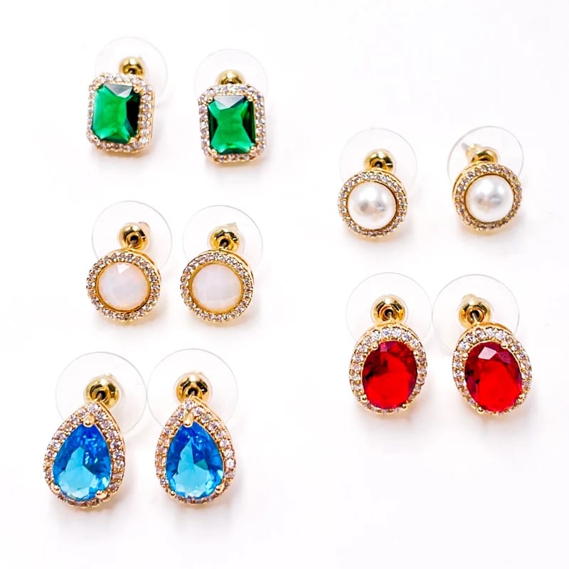 Classic Dainty Emerald Square Pear Shape Design Studs Sparkle Cubic Zirconia Diamond Halo Stud Earrings For Women Stud Earrings