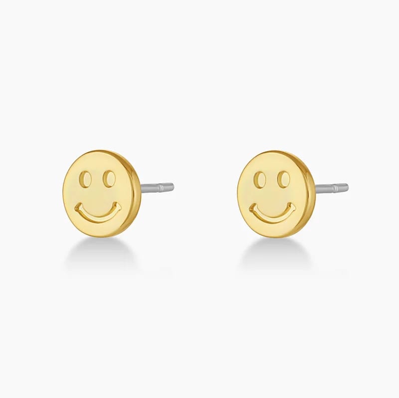 Trendy 925 Silver 18k Gold Plated Happy Face Stud Earrings Jewelry For Girls And Women Stud Earrings