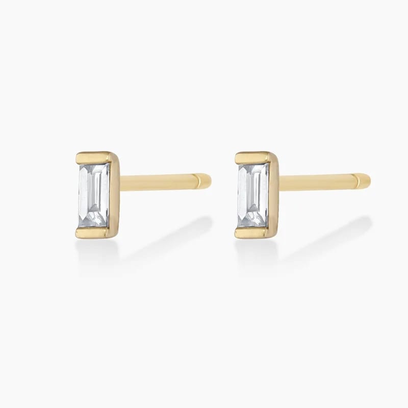 Fashion Classic 925 Sterling Silver Single Stone Baguette Cz Diamond Gold Stud Earrings Stud Earrings