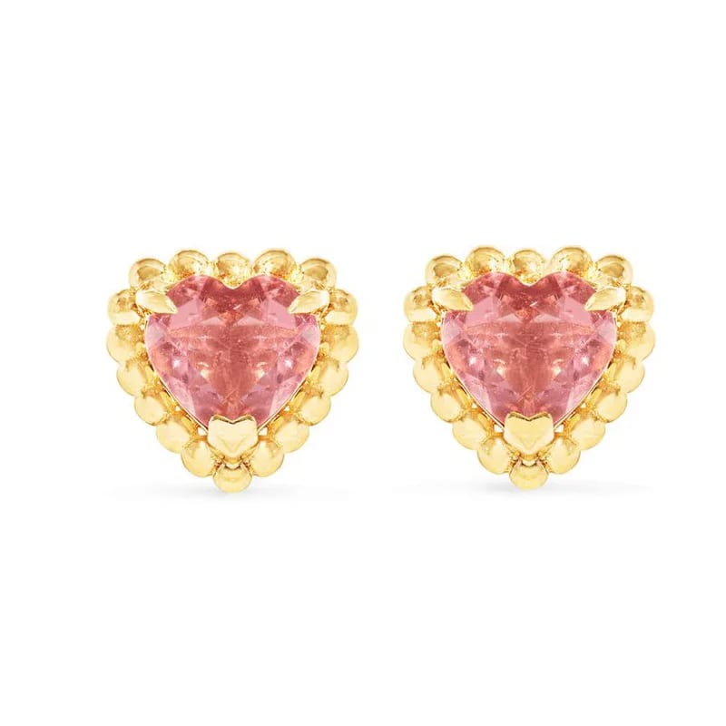 New Design 18k Gold Plated 925 Sterling Silver Pink Heart Zirconia Diamond Heart Stud Earrings Stud Earrings