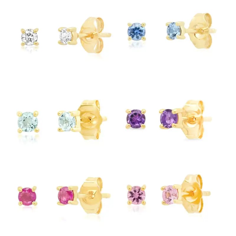 Custom 925 Sterling Silver 18k Gold Plated Multi Color Zircon Birthstone Stud Earrings Stud Earrings