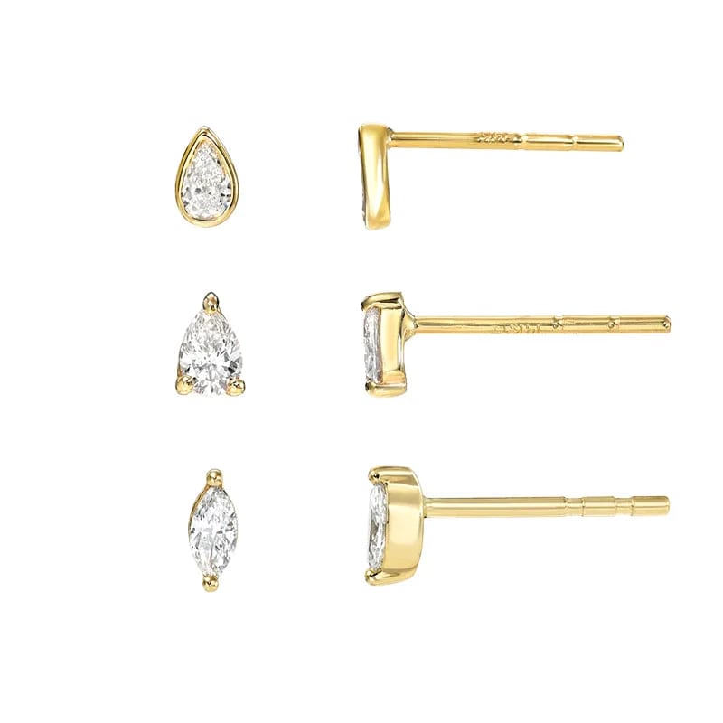 925 Silver Pear Bezel Diamond Stud Earrings 3 Prong Diamond Pear Stud Earrings Marquise Cubic Zirconia Diamond Stud Earrings Stud Earrings