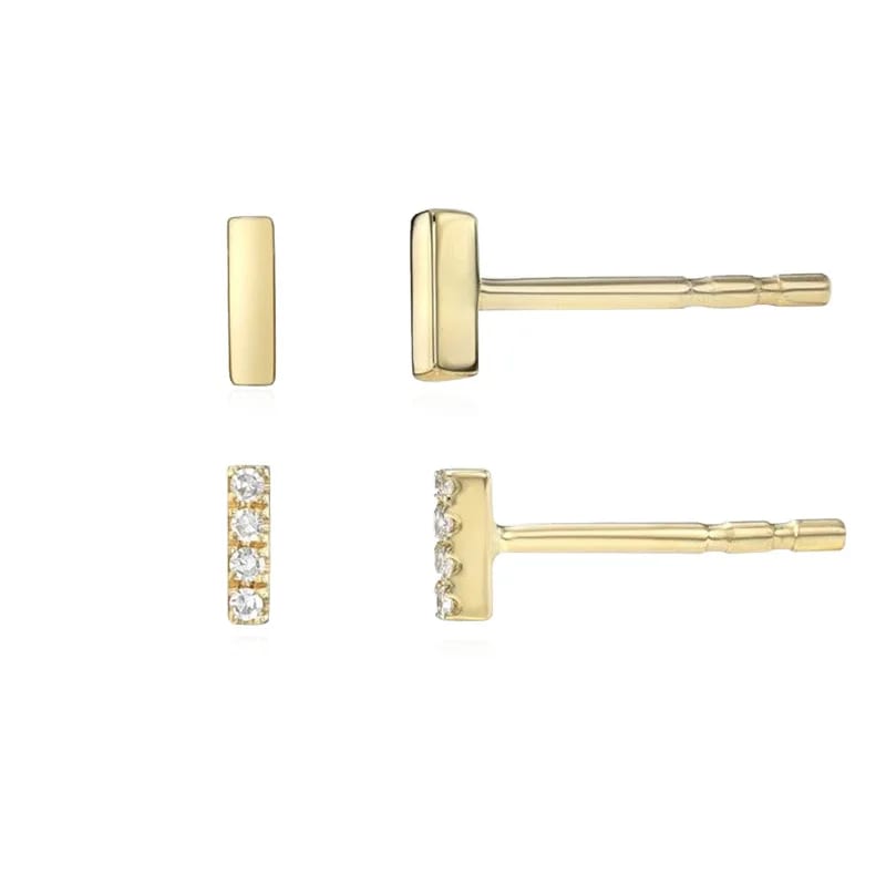 Trendy 925 Sterling Silver Minimalist 14k Gold Mini Diamond Bar Stud Earrings Jewelry For Women Stud Earrings