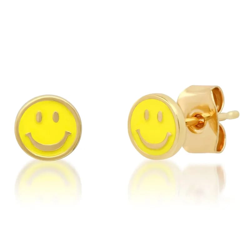Trendy Jewelry 18k Gold Plated Enamel Colorful Happy Face Charm Stud Earrings For Women And Girls Stud Earrings