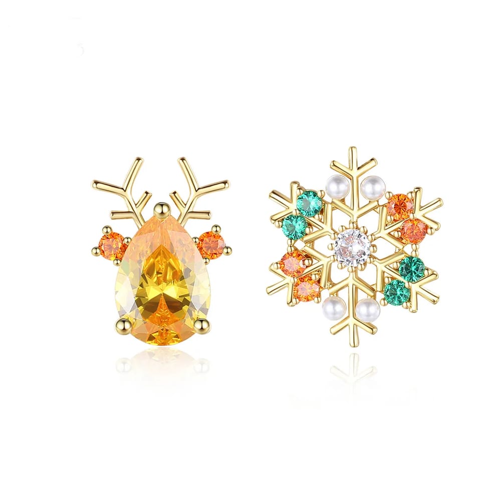 Cute Brass Real Gold Plated Natural Stone Christmas Stud Earrings With Gemstone Gift For Best Friend Stud Earrings