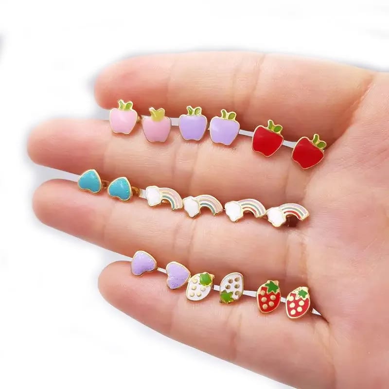 Waterproof Hypoallergenic Heart Apple Real Gold Plated Enamel Stud Earring Stainless Steel Screw Post Jewelry Earrings For Girls Stud Earrings
