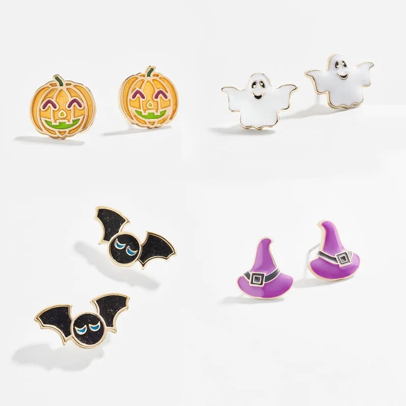 Wholesale Custom Halloween Jewelry Gold Plated Ghost Black Bat Pumpkin Halloween Stud Earrings For Women And Girls Stud Earrings