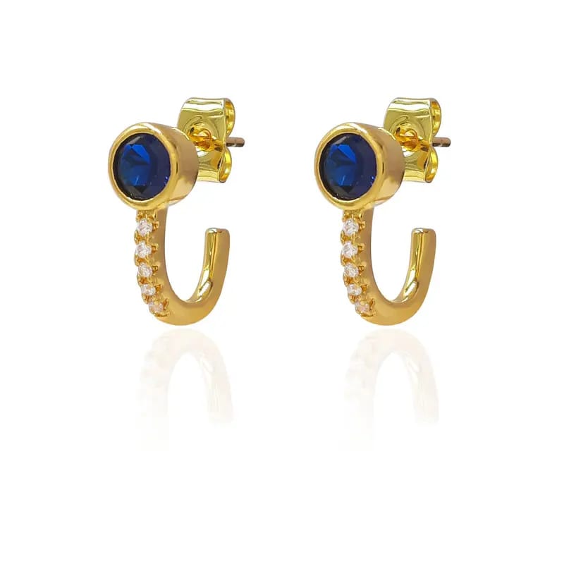 Newest 18k Gold Plated Inlaid Blue Zircon Micro-inlaid White Zircon U Shape 925 Sterling Silver Stud Earrings For Women Stud Earrings