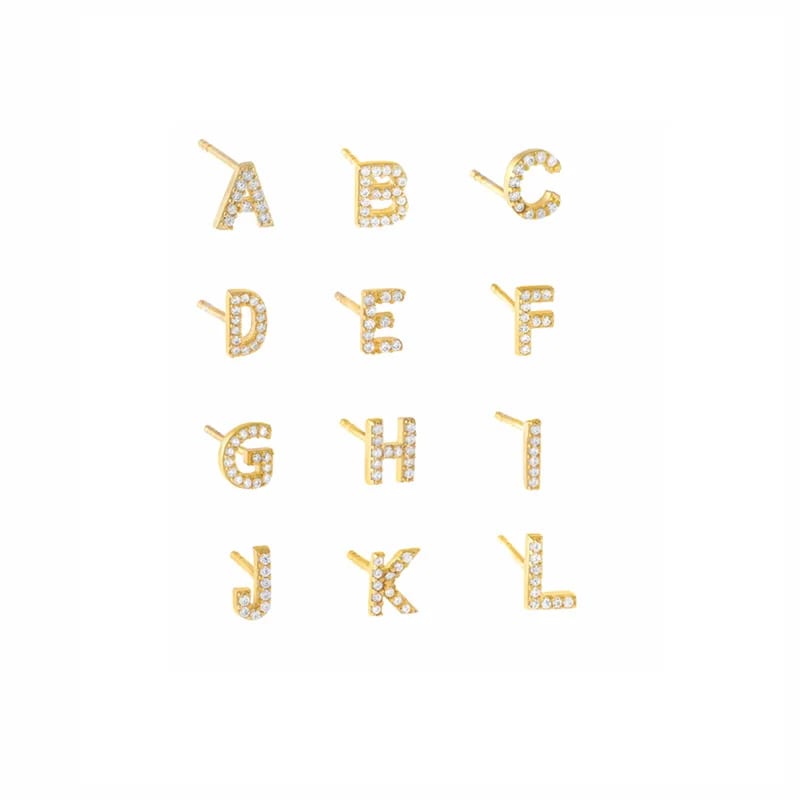 Custom 925 Silver Cz Diamond Stud Earrings Fashion Alphabet Letter Initial Earrings Stud Earrings