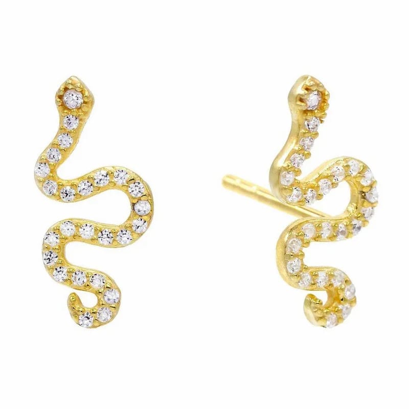 925 Sterling Silver Minimalist Jewelry Real Gold Plated Snake Shape White Zircon Earrings Manufacturer Stud Earrings