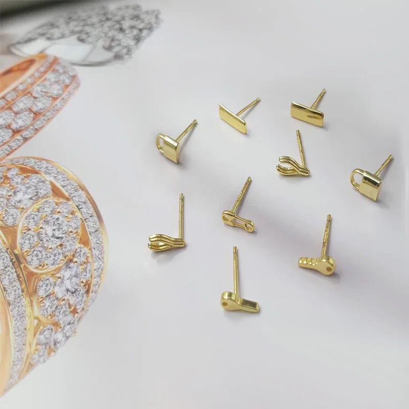 Minimalistic Tiny Stud 18k Gold Plated 925 Sterling Silver Wishbone Lock Key Safety Pin Stud Earrings Stud Earrings